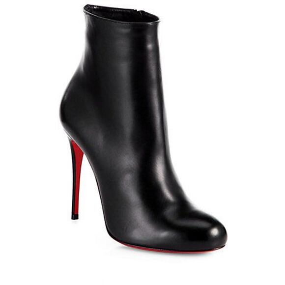 Christian Louboutin Shoes - Christian Louboutin Fifi Black Leather Ankle Boots Red Sole Booties Heel 37